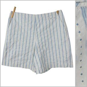 Talbots Shorts Floral Blue Stripe High Rise Size 14 34" Waist Denim Cottagecore